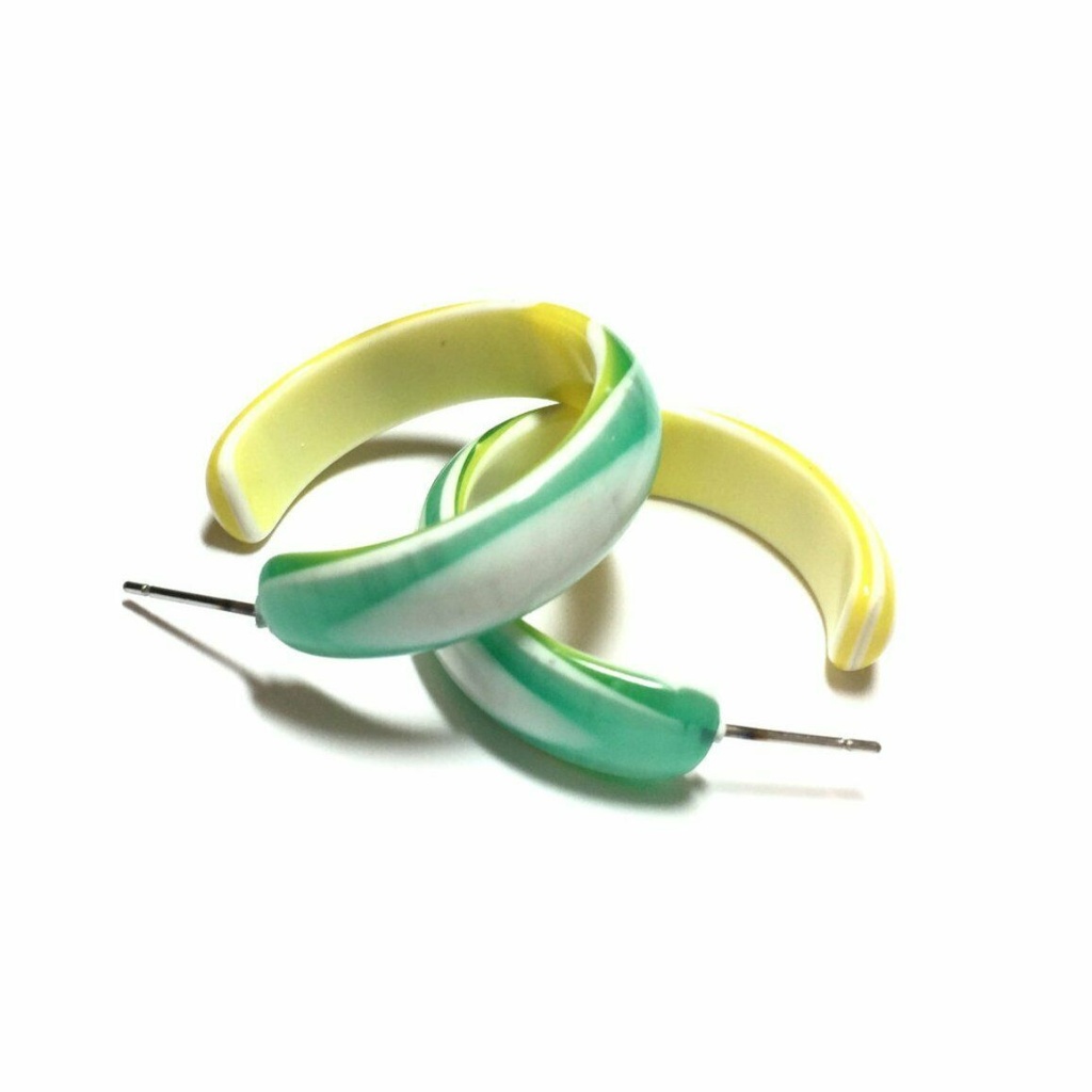 Green Yellow Simple Vintage Lucite Hoop Earrings 22$